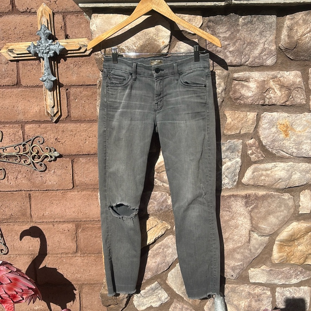 Mother Jeans Looker Ankle Fray Gray Size 26 Distressed Ripped